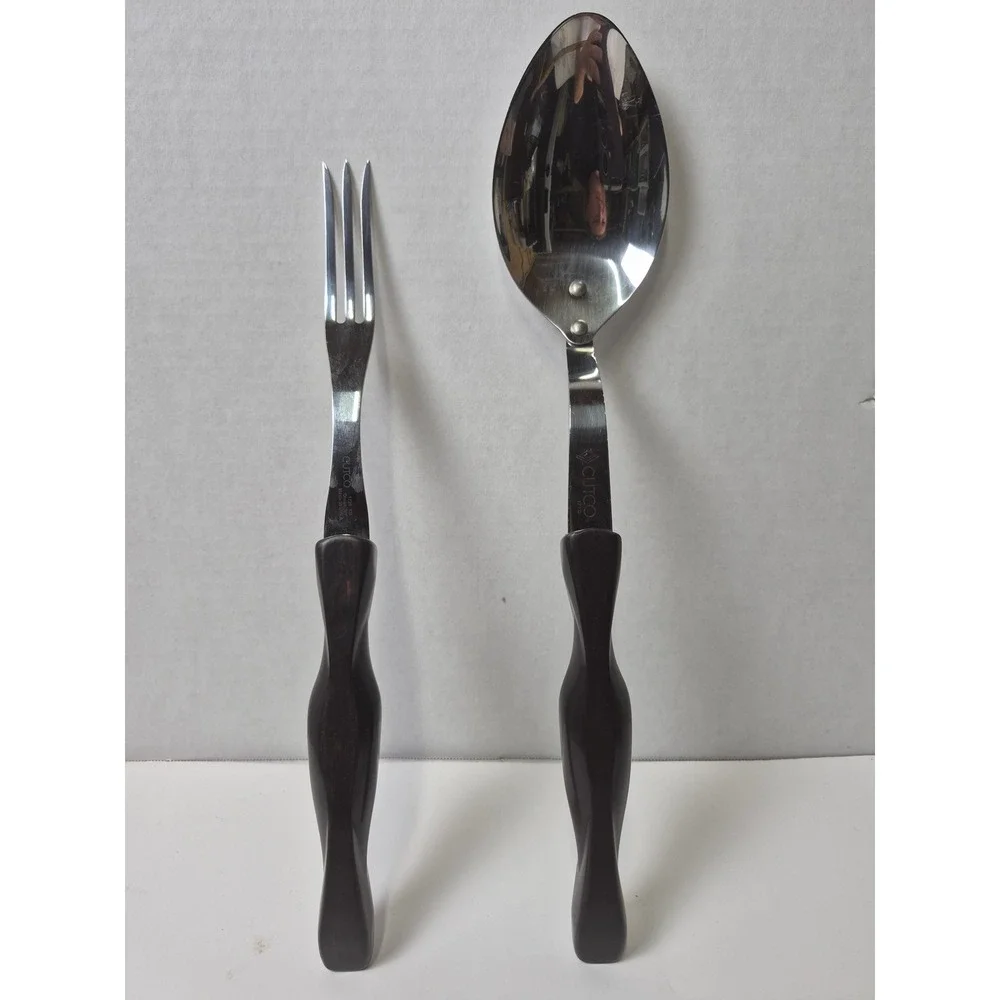 Cutco 1726 KD Serving Spoon and Fork Set Vintage Brown Classic Handle USA Made